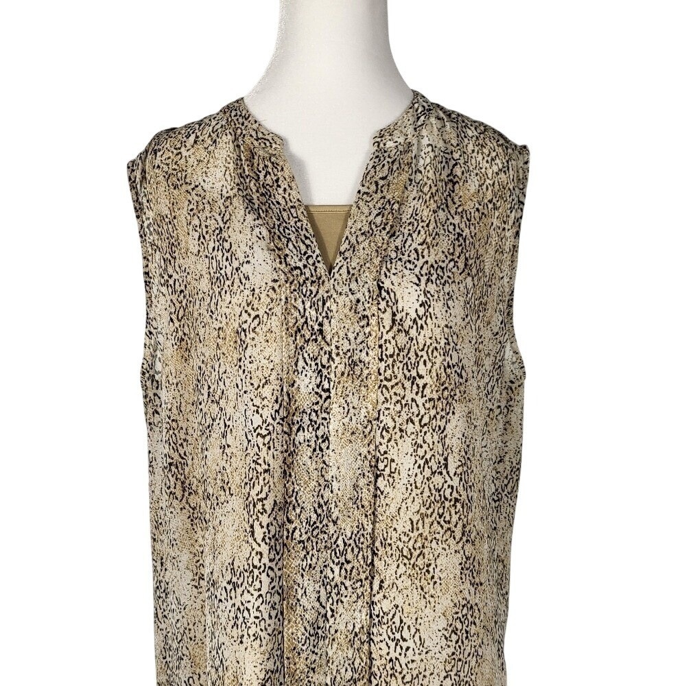 Investment Sleeveless Blouse Animal‎ Print V Neck Casual Tank Top Size XL